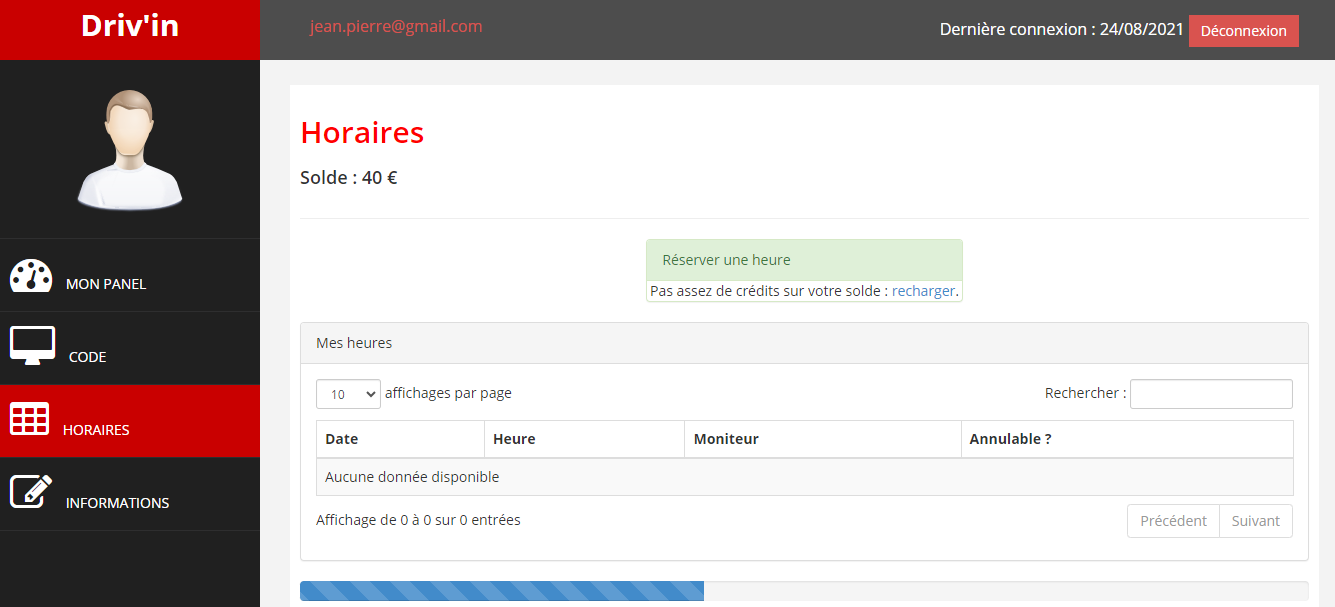 Réservation d'heures.