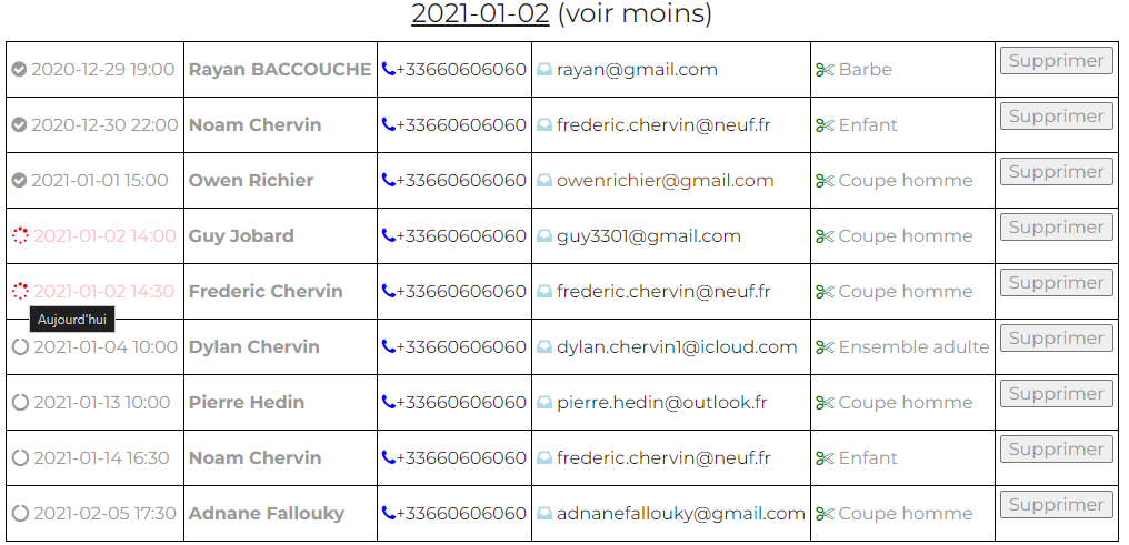 Réservations du coiffeur