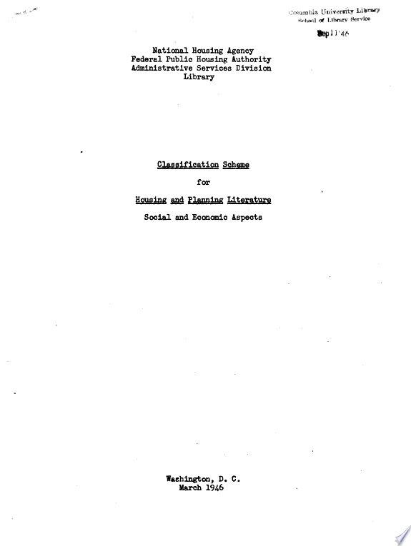 Classification Scheme for Housing and Planning Literature, Social and Economic Aspects