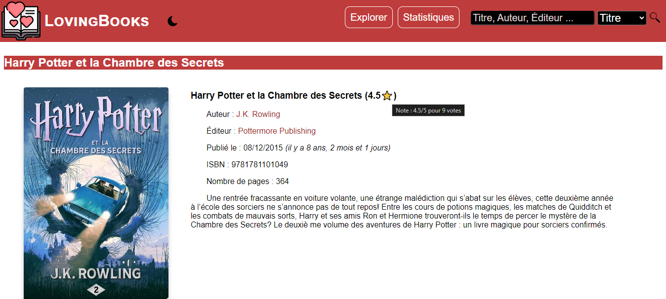Page de description d'un livre